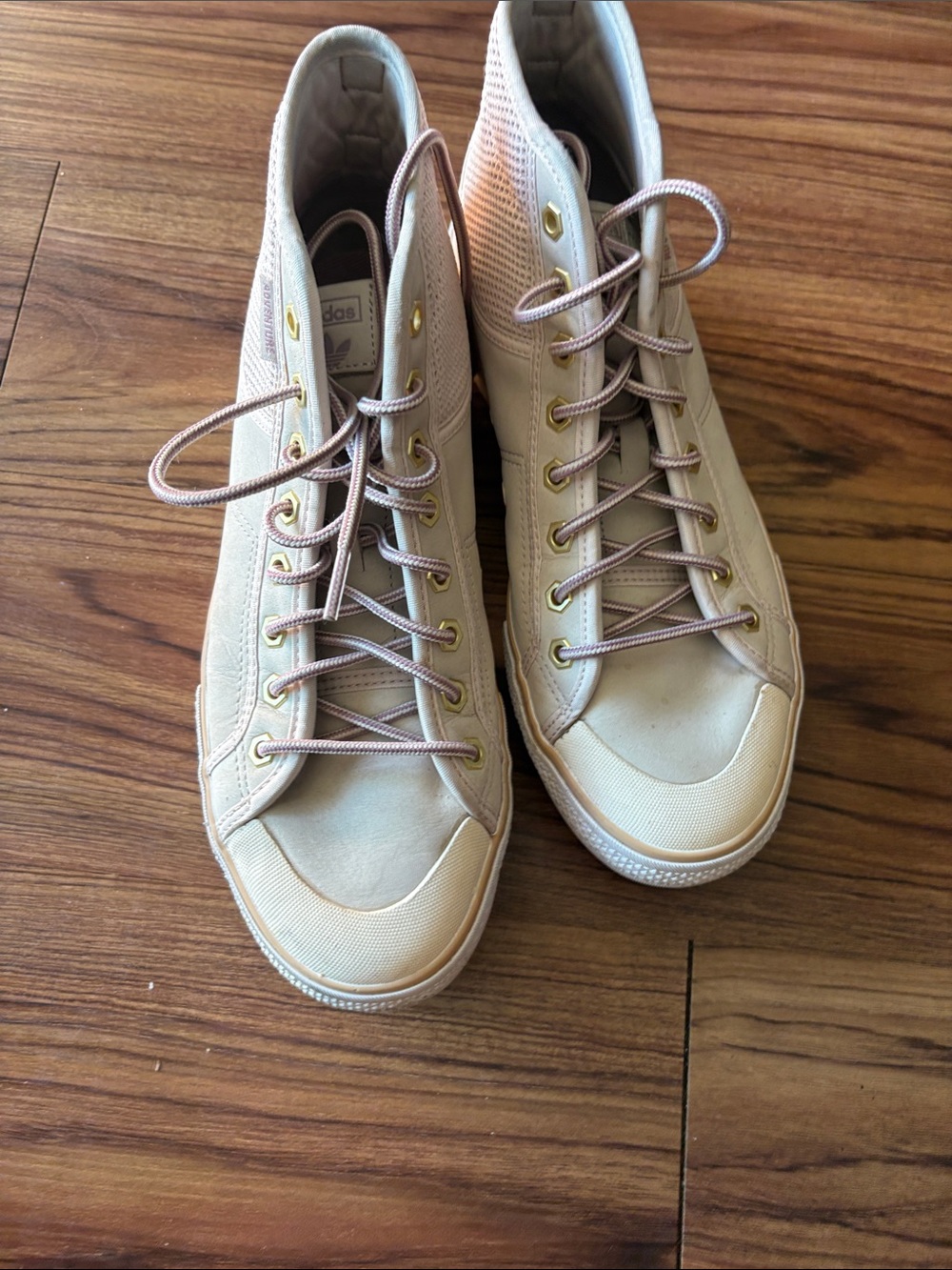 adidas Women's High-Top Sneakers in Beige with Gold Eyelets
